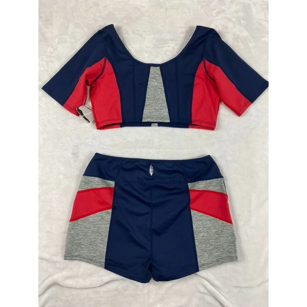 NWOT Free People Movement Six Pack Set Sz M Crop Top Shorts Yoga Run Gym Active
